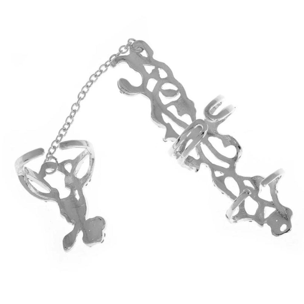 Silver Floral Chain Link Double Finger Ring / Rings Set - Picture 6 of 9